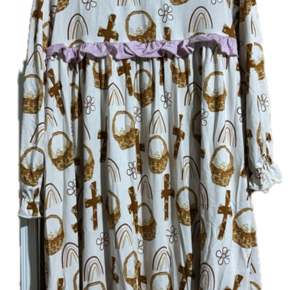 BAMBOO Kids Dress with Brown crosses and rainbows